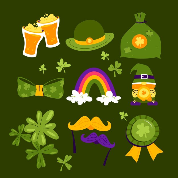 Colección de elementos de diseño plano para la celebración del día de San Patricio.