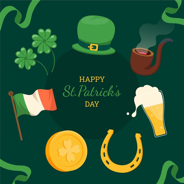 Colección de elementos de diseño plano para la celebración del día de San Patricio.