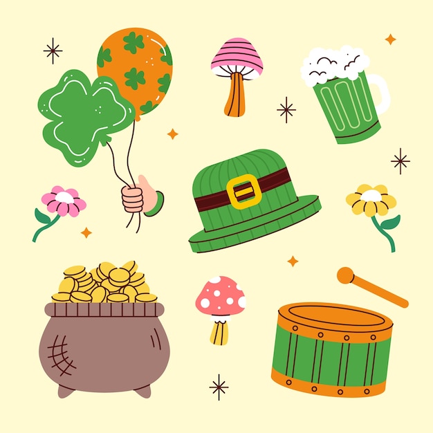 Vector gratuito colección de elementos de diseño plano para la celebración del día de san patricio.