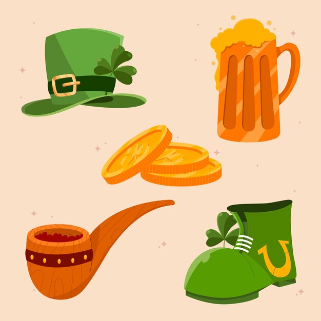 Colección de elementos de diseño plano para la celebración del día de San Patricio.