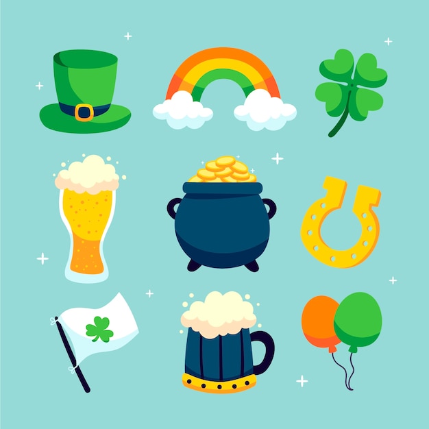 Colección de elementos de diseño plano para la celebración del día de San Patricio.
