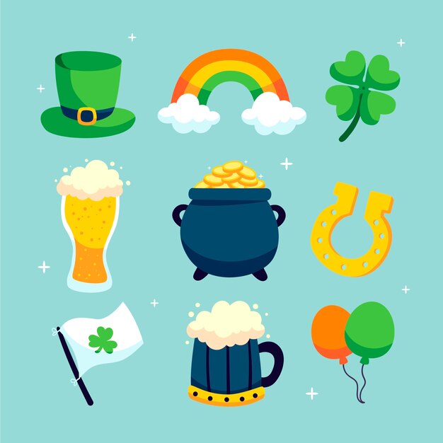 Colección de elementos de diseño plano para la celebración del día de San Patricio.