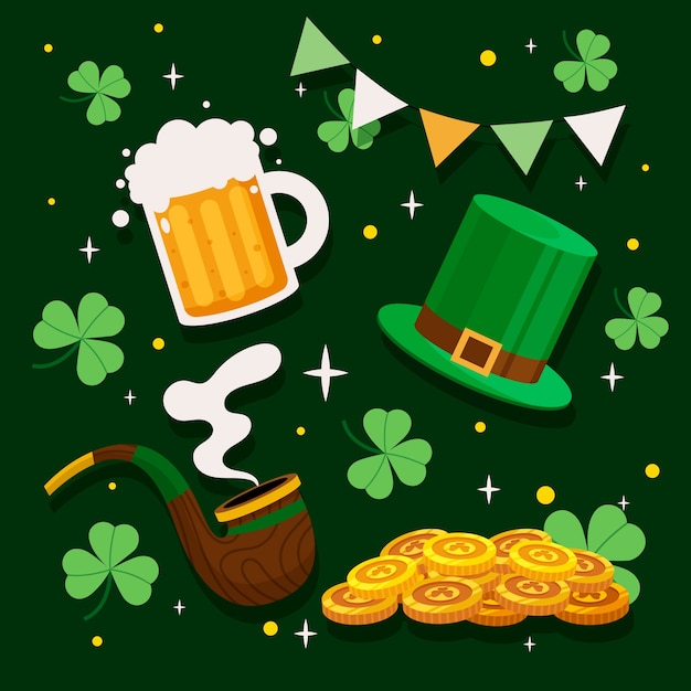 Vector gratuito colección de elementos de diseño plano para la celebración del día de san patricio.