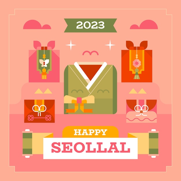 Vector gratuito colección de elementos de diseño plano para la celebración del festival seollal