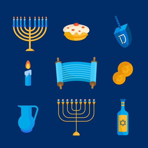 Colección de elementos de diseño plano para la celebración de hanukkah.
