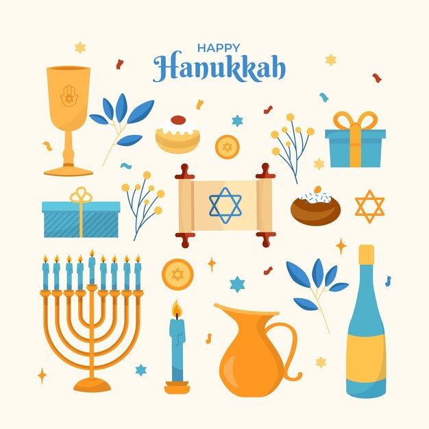 Colección de elementos de diseño plano para la celebración de hanukkah.