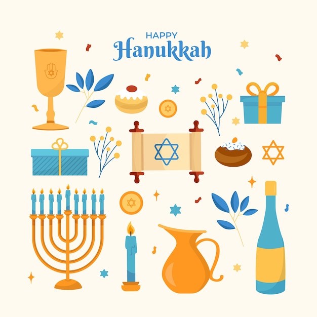 Colección de elementos de diseño plano para la celebración de hanukkah.