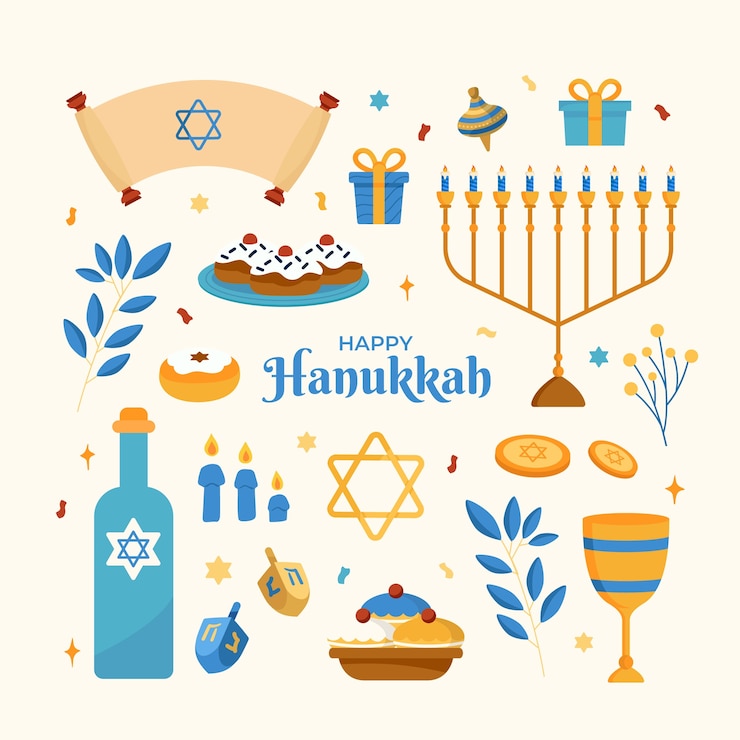 Vector gratuito colección de elementos de diseño plano para la celebración de hanukkah.