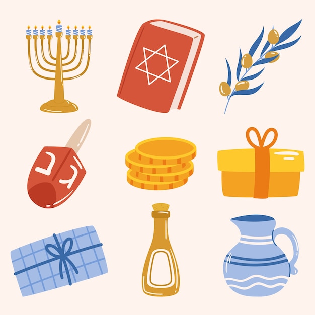 Vector gratuito colección de elementos de diseño plano para la celebración de hanukkah.