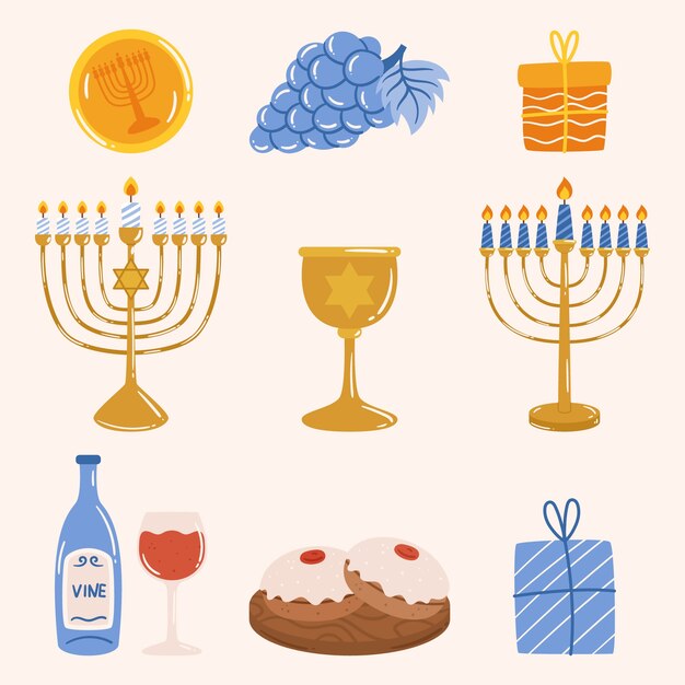 Colección de elementos de diseño plano para la celebración de hanukkah.