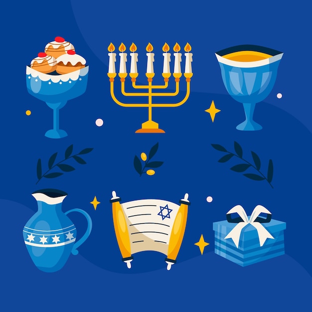 Colección de elementos de diseño plano para la celebración de hanukkah.
