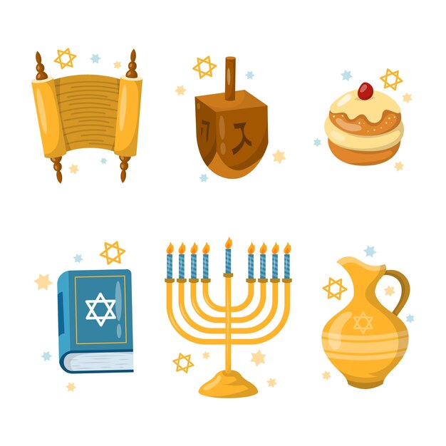 Colección de elementos de diseño plano para la celebración judía de hanukkah