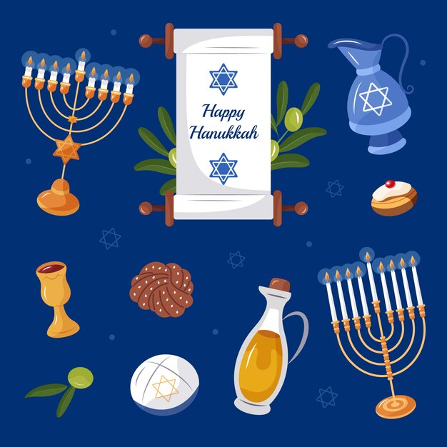Colección de elementos de diseño plano para la celebración judía de hanukkah