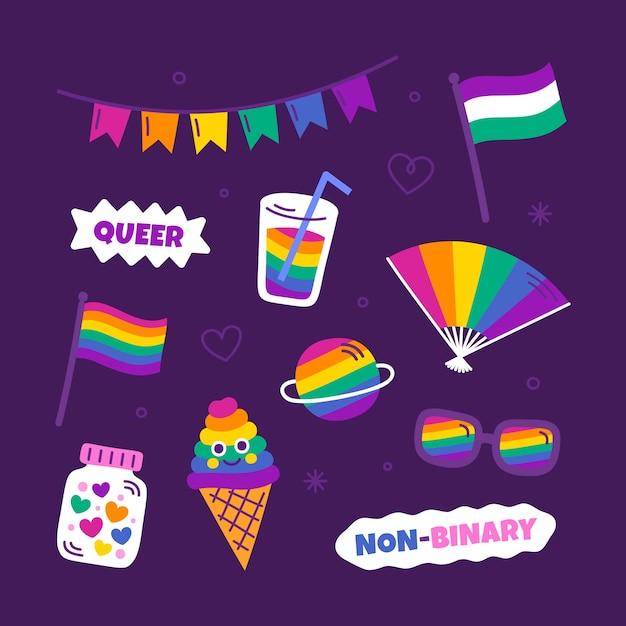 Colección de elementos de diseño plano para la celebración del mes del orgullo