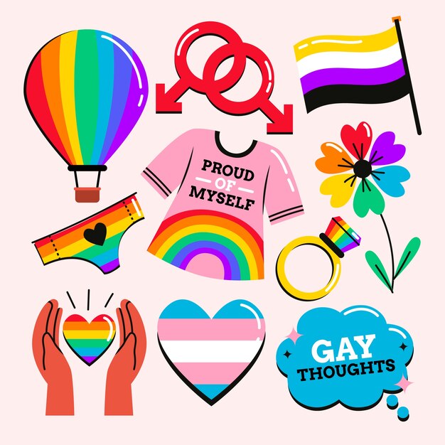 Colección de elementos de diseño plano para la celebración del mes del orgullo