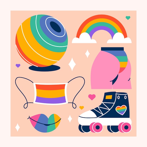 Colección de elementos de diseño plano para la celebración del mes del orgullo
