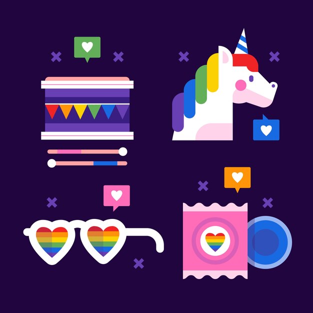 Colección de elementos de diseño plano para la celebración del mes del orgullo
