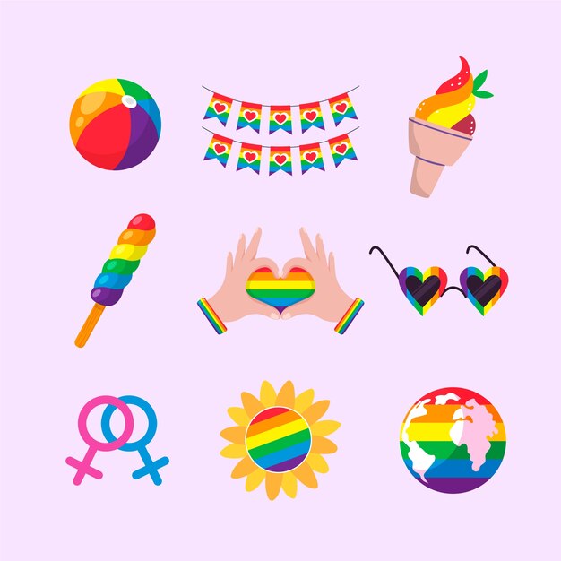 Colección de elementos de diseño plano para la celebración del mes del orgullo