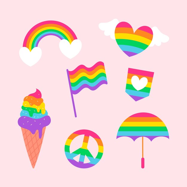 Colección de elementos de diseño plano para la celebración del mes del orgullo