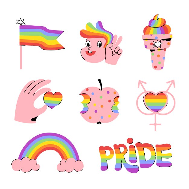 Colección de elementos de diseño plano para la celebración del mes del orgullo