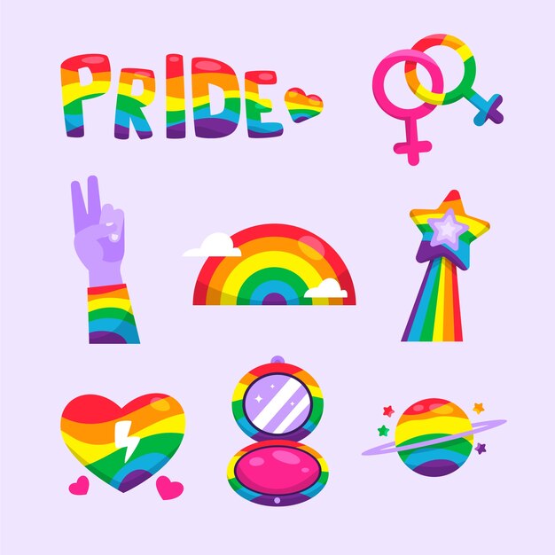 Colección de elementos de diseño plano para la celebración del mes del orgullo