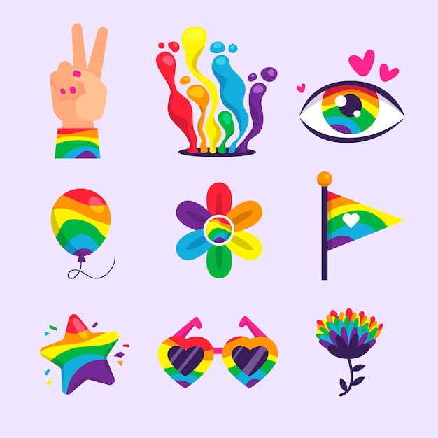 Colección de elementos de diseño plano para la celebración del mes del orgullo