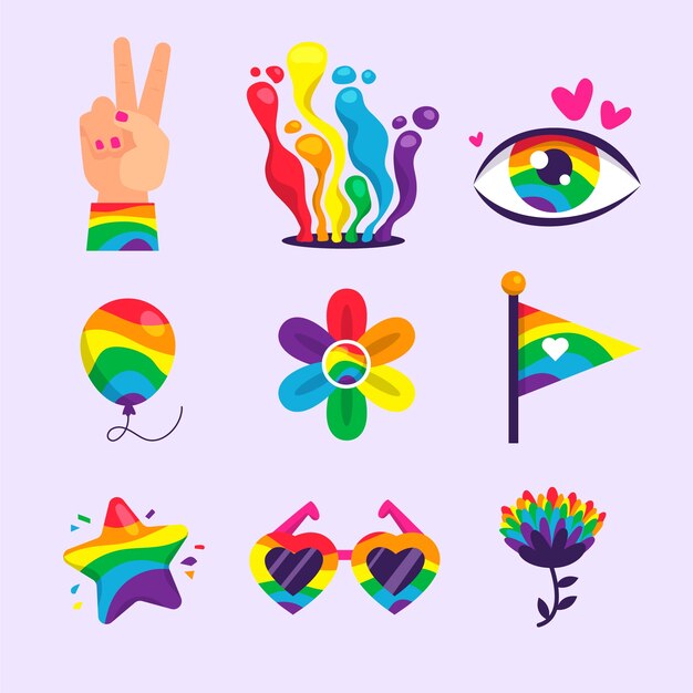 Colección de elementos de diseño plano para la celebración del mes del orgullo