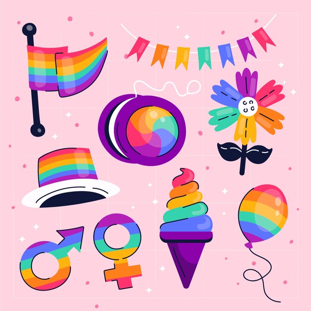 Colección de elementos de diseño plano para la celebración del mes del orgullo