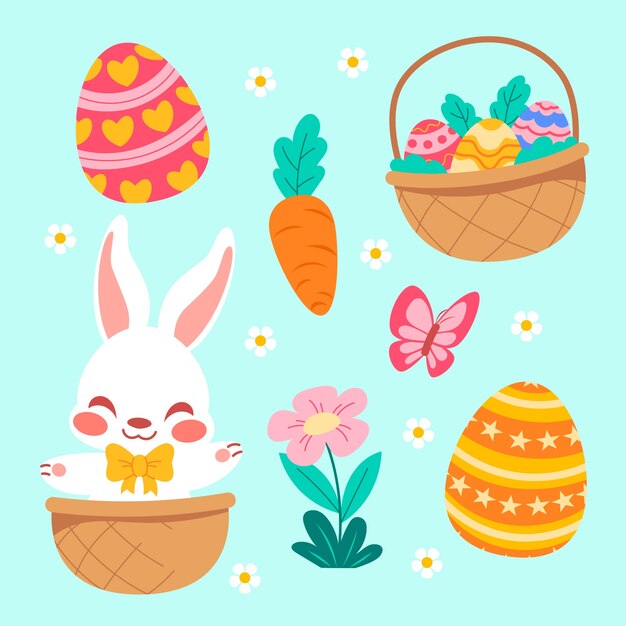 Colección de elementos de diseño plano para la celebración de pascua