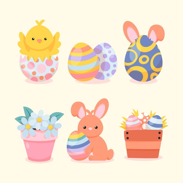 Colección de elementos de diseño plano para la celebración de pascua