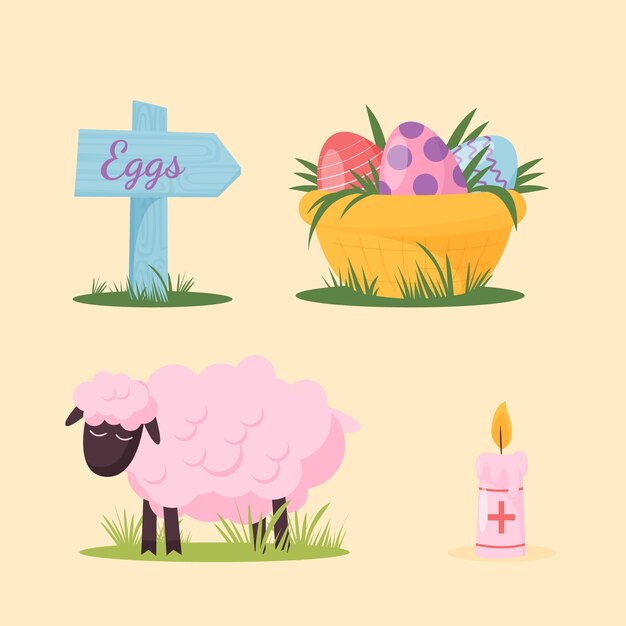 Colección de elementos de diseño plano para la celebración de pascua