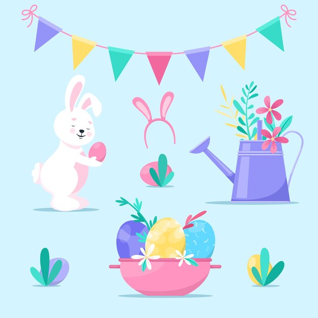 Colección de elementos de diseño plano para la celebración de pascua