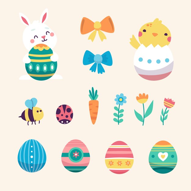 Colección de elementos de diseño plano para la celebración de pascua