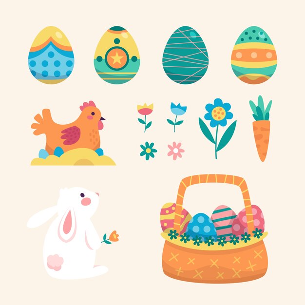 Colección de elementos de diseño plano para la celebración de pascua