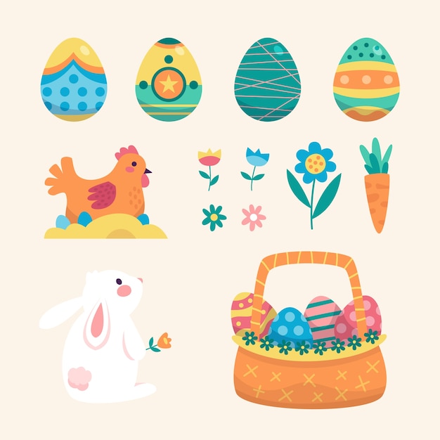 Colección de elementos de diseño plano para la celebración de pascua