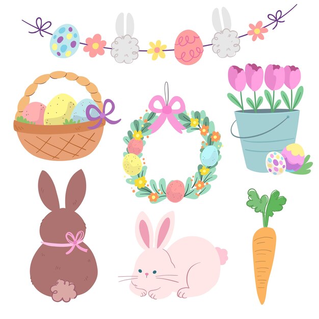 Colección de elementos de diseño plano para la celebración de pascua
