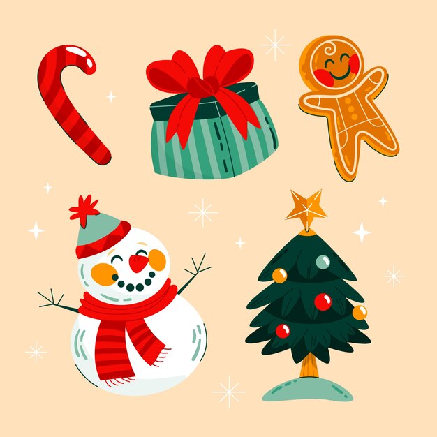 Colección de elementos de diseño plano para la celebración de la temporada navideña.