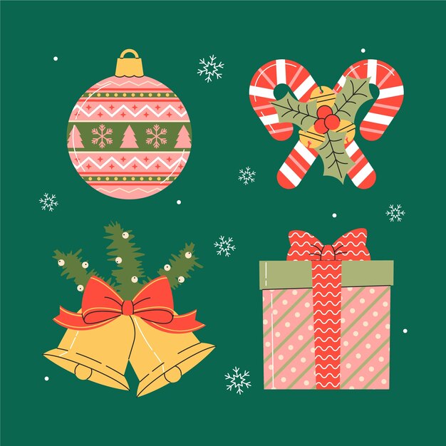Colección de elementos de diseño plano para la celebración de la temporada navideña.