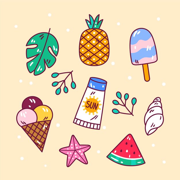 Colección de elementos de diseño plano para la celebración de la temporada de verano