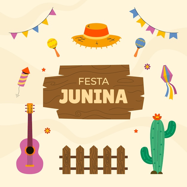 Vector gratuito colección de elementos de diseño plano para celebraciones brasileñas festas juninas