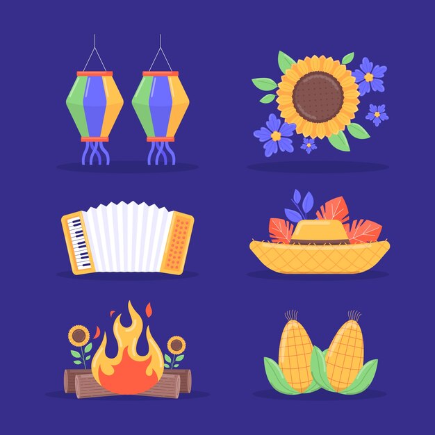 Colección de elementos de diseño plano para celebraciones brasileñas festas juninas