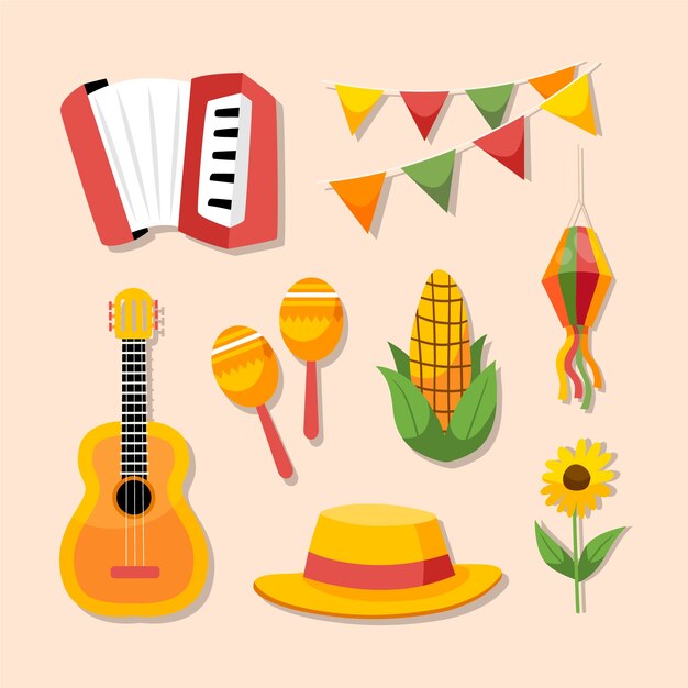 Colección de elementos de diseño plano para celebraciones brasileñas festas juninas