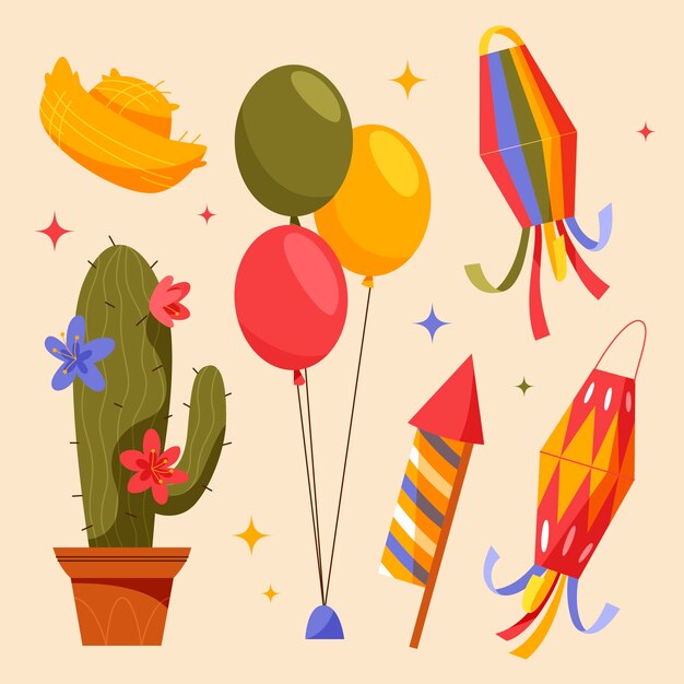 Colección de elementos de diseño plano para celebraciones brasileñas festas juninas