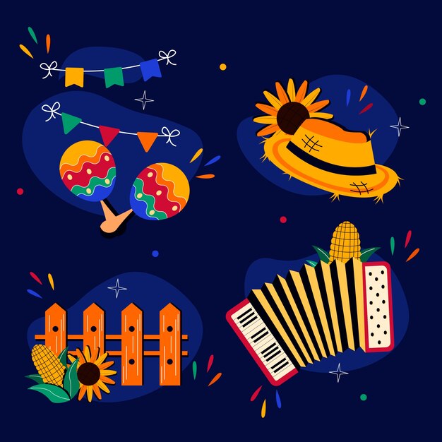 Colección de elementos de diseño plano para celebraciones brasileñas festas juninas