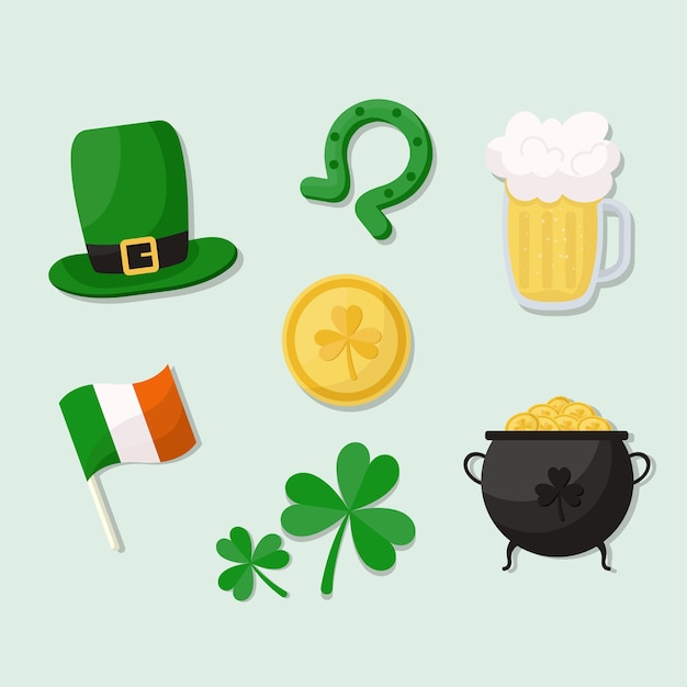 Colección de elementos de diseño plano del día de San Patricio