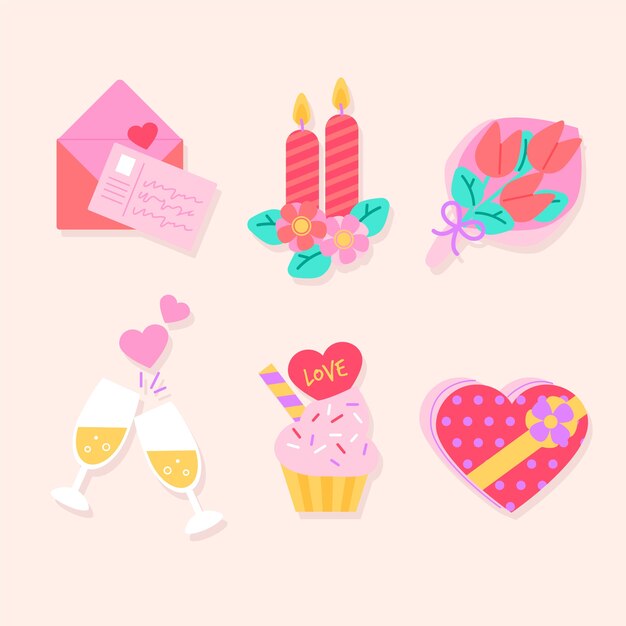 Colección de elementos de diseño plano del día de San Valentín