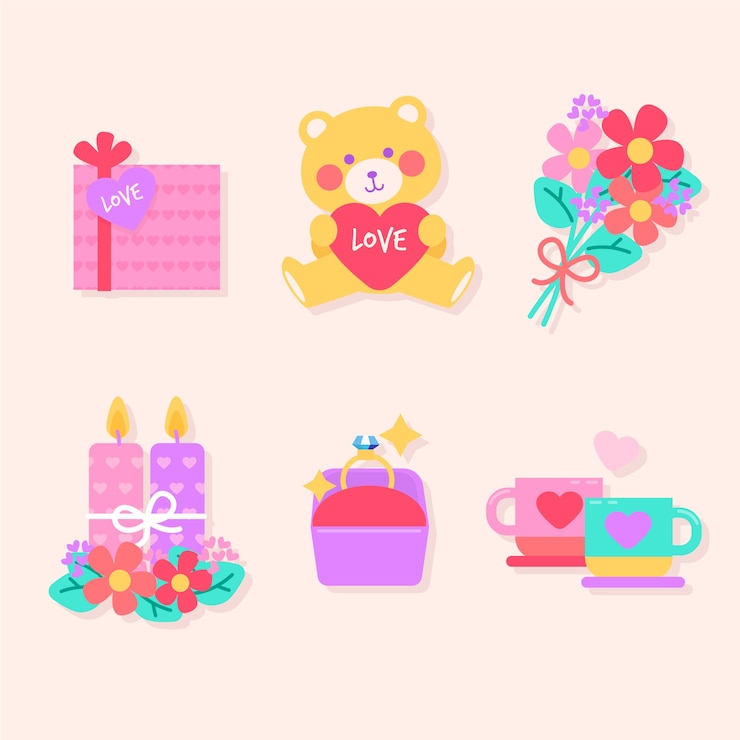 Vector gratuito colección de elementos de diseño plano del día de san valentín