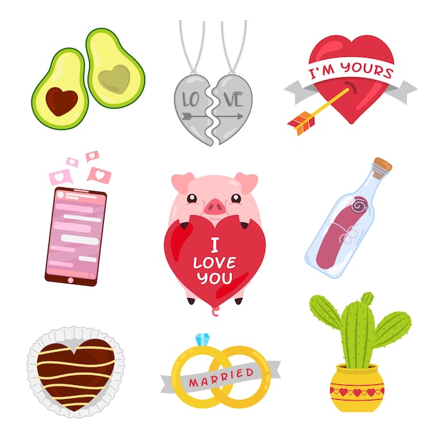 Vector gratuito colección de elementos de diseño plano del día de san valentín