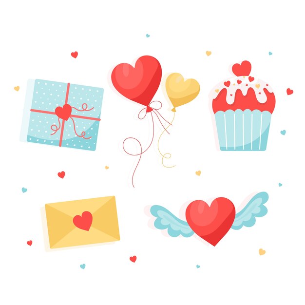 Colección de elementos de diseño plano del día de San Valentín