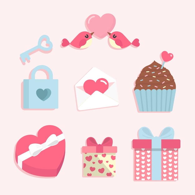 Colección de elementos de diseño plano del día de San Valentín
